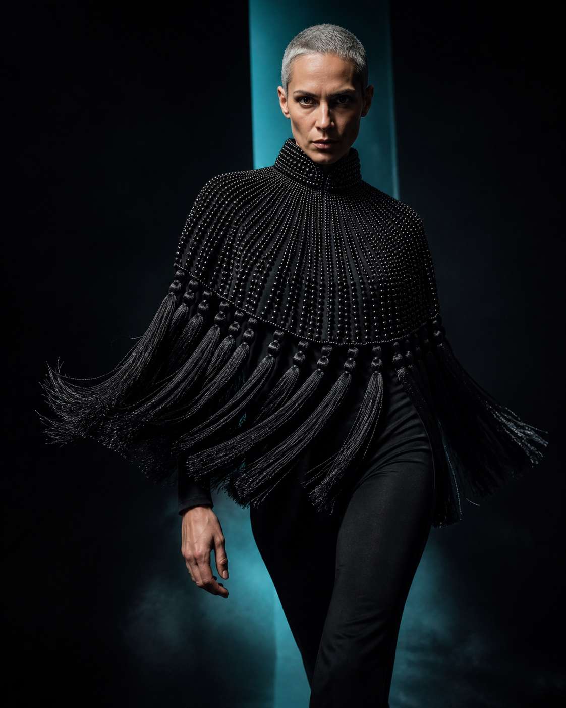Adult model wearing THE MIDNIGHT RENEGADE by SHOULDER