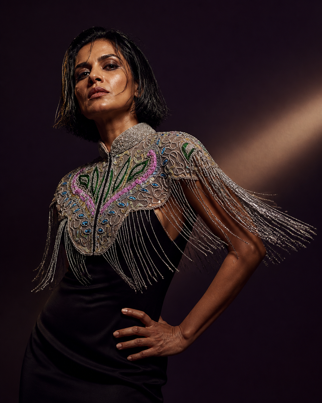 Adult model wearing THE PARADISE LOST by SHOULDER